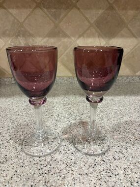 Set of Two Vintage Amethyst Bowl Wine Glasses Purple